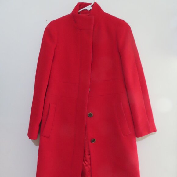 J.Crew Funnel Neck Red Coat with Tie Belt Size 0 - Picture 2 of 11